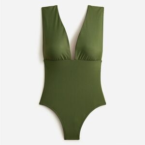 J. Crew V-Neck Plunge One-Piece Swimsuit in Safari Green Plus Size 24 Plus NEW